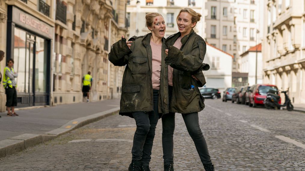 Jodie Comer (Villanelle) and her stunt double, Jessica Hooker in Killing Eve