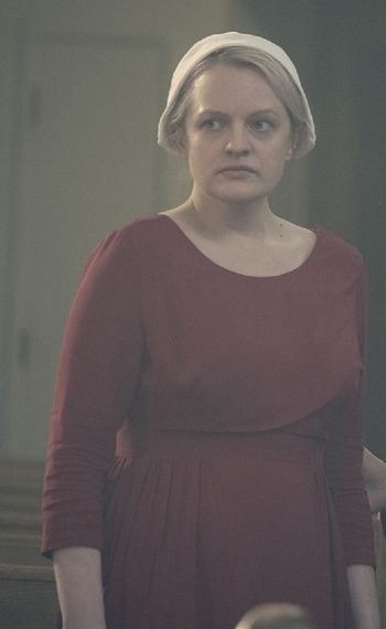 Offred (Elisabeth Moss) and Aunt Lydia (Ann Dowd) in The Handmaid's Tale