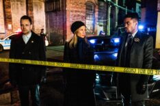 Jonny Lee Miller as Sherlock Holmes, Lucy Liu as Joan Watson, and Jon Michael Hill as Detective Marcus Bell in Elementary