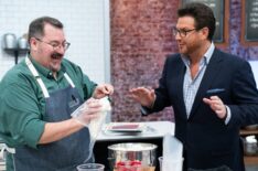 Eric Keppler and host Scott Conant during the Skills Challenge as seen on Best Baker in America