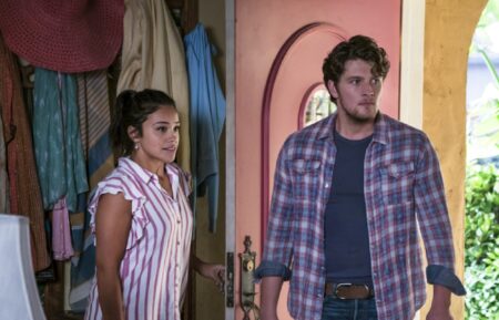 Gina Rodriguez as Jane and Brett Dier as Michael in Jane the Virgin