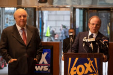 Russell Crowe as Roger Ailes and Simon McBurney as Rupert Murdoch in The Loudest Voice
