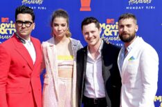 Daniel Levy, Annie Murphy, Noah Reid, and Dustin Milligan attend the 2019 MTV Movie and TV Awards