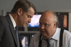 Josh Stamberg as Bill Shine and Russell Crowe as Roger Ailes in The Loudest Voice