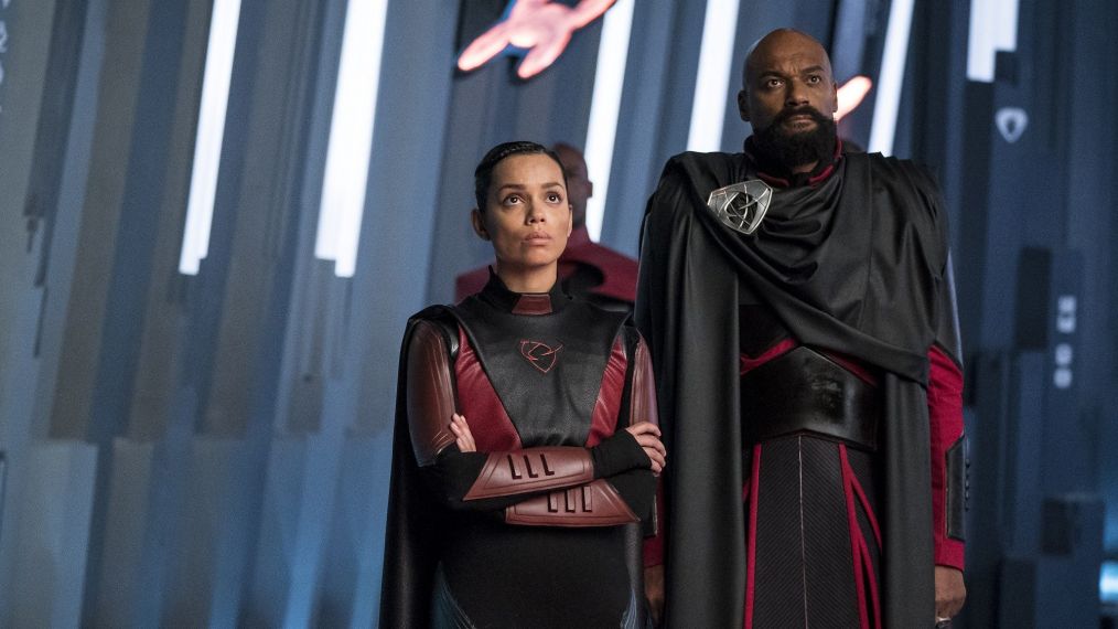 Georgina Campbell as Lyta-Zod and Colin Salmon as General Zod in Krypton - Season 2 - 'Light-Years From Home'