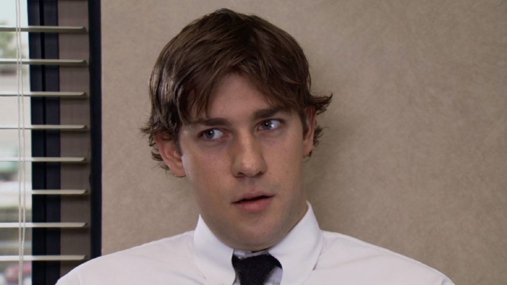 Jim looking suspicious in The Office - John Krasinski