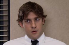 Jim looking suspicious in The Office - John Krasinski