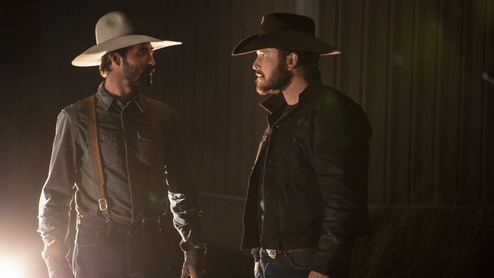 Cole Hauser as Rip Wheeler questions Ryan Bingham as Walker in Yellowstone - Season 2