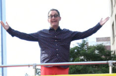 Tom Kenny (SpongeBob) Of Nickelodeon's SpongeBob SquarePants Celebrates The 20th Anniversary On A Double Decker SpongeBob SquarePants Bus In New York City Monday July 1, 2019