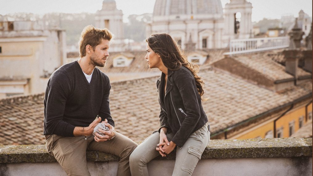 Matt Barr as Danny McNamara and Sofia Pernas as Lexi Vaziri in Blood & Treasure