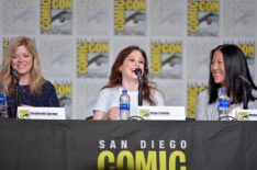 Stephanie Savage, Noga Landau, and Melinda Hsu Taylor speak at the 'Nancy Drew' exclusive screening and panel during 2019 Comic-Con International