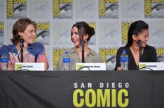 Alex Saxon, Maddison Jaizani, and Leah Lewis speak at the 'Nancy Drew' screening and panel during 2019 Comic-Con International