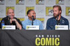Francis Capra, Percy Daggs III, and Ryan Hansen speak at the World Premiere: Hulu's 'Veronica Mars' Revival panel during 2019 Comic-Con International