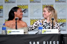 Candice Patton and Caity Lotz speak at the TV Guide Magazine Fan Favorites 2019 during 2019 Comic-Con International