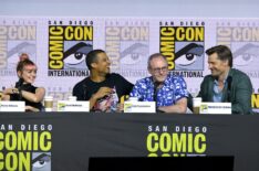 Maisie Williams, Jacob Anderson, Liam Cunningham and Nikolaj Coster-Waldau speak at the 'Game Of Thrones' Panel And Q&A during 2019 Comic-Con International