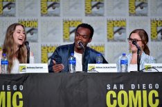 Brittany Curran, William Jackson Harper, and Eliza Taylor speak at the TV Guide Magazine Fan Favorites 2019 during 2019 Comic-Con International
