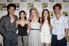 Cole Sprouse, Camila Mendes, Lili Reinhart, Madelaine Petsch, and K.J. Apa attend the 'Riverdale' Photo Call during 2019 Comic-Con International