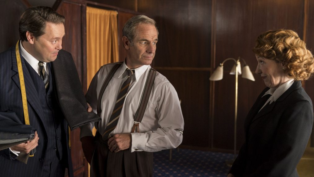 Grantchester, Season 4 - Christian McKay as Anthony Hobbs, Robson Green as Geordie Keating, and Kacey Ainsworth as Cathy