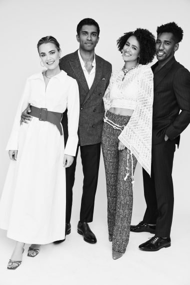 Four Weddings and a Funeral's Rebecca Rittenhouse, Nikesh Patel, Nathalie Emmanuel, and Brandon Mychal Smith