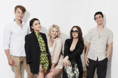 The cast of The Order at Comic-Con 2019 - Thomas Elms, Devery Jacobs, Sarah Grey, Katharine Isabelle, and Adam DiMarco