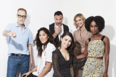 The cast of Van Helsing at Comic-Con 2019 - Christopher Heyerdahl, Jennifer Cheon, Aleks Paunovic, Nicole Muñoz, Tricia Helfer and Keeya King