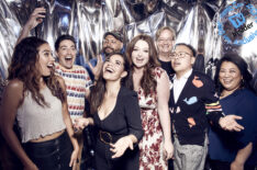 The cast of Superstore at Comic-Con 2019 - Nichole Bloom, Ben Feldman, Colton Dunn, America Ferrera, Lauren Ash, Mark McKinney, Nico Santos, and Kaliko Kauahi