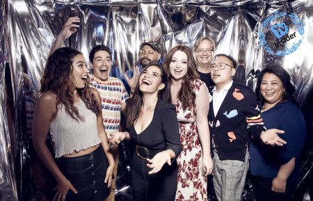 The cast of Superstore at Comic-Con 2019 - Nichole Bloom, Ben Feldman, Colton Dunn, America Ferrera, Lauren Ash, Mark McKinney, Nico Santos, and Kaliko Kauahi