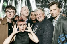 Isaac Hempstead Wright, Liam Cunningham, Jacob Anderson, Conleth Hill, Nikolaj Coster-Waldau and Maisie Williams at Comic-Con 2019