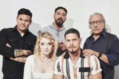 The cast of Mayans M.C. - Elgin James, Clayton Cardenas, Edward James Olmos, J.D. Pardo, Sarah Bolger