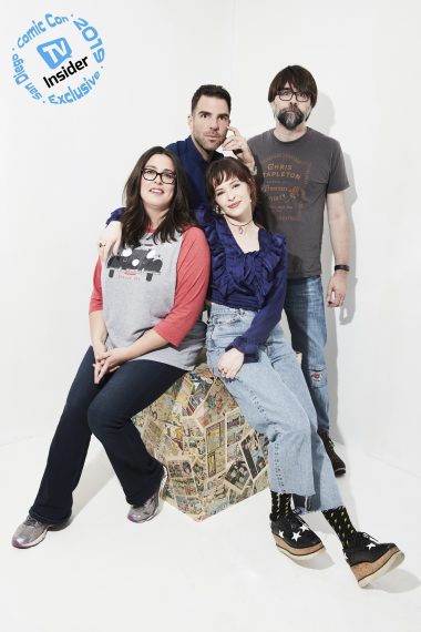 NOS4A2's executive producer Jami O'Brien with Zachary Quinto, Ashleigh Cummings, and writer Joe Hill at Comic Con 2029