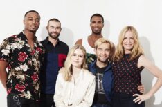 Jessie Usher, Chace Crawford, Nathan Mitchell, Erin Moriarty, Antony Starr and Elisabeth Shue of The Boys