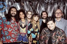 Kayvan Novak, Stefani Robinson, Paul Simms, Natasia Demetriou, Matt Berry, Harvey Guillen and Mark Proksch of What We Do in the Shadows at Comic Con 2019