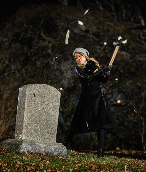 Lucy Liu as Joan Watson hitting a grave in Elementary - 'Their Last Bow'