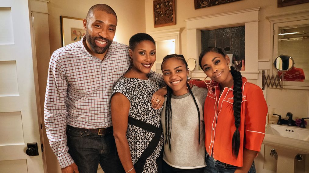 Cress Williams, Christine Adams, China Anne McClain, and Nafessa Williams behind the scenes of Black Lightning 