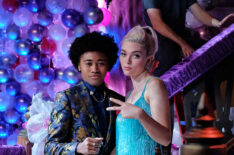 Quincy Fouse as Milton 'MG' Greasley and Jenny Boyd as Lizzie Saltzman behind the scenes of Legacies - 'Mombie Dearest'