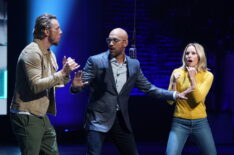 Dax Shepard and Kristen Bell on the set of Brain Games with host Keegan-Michael Key
