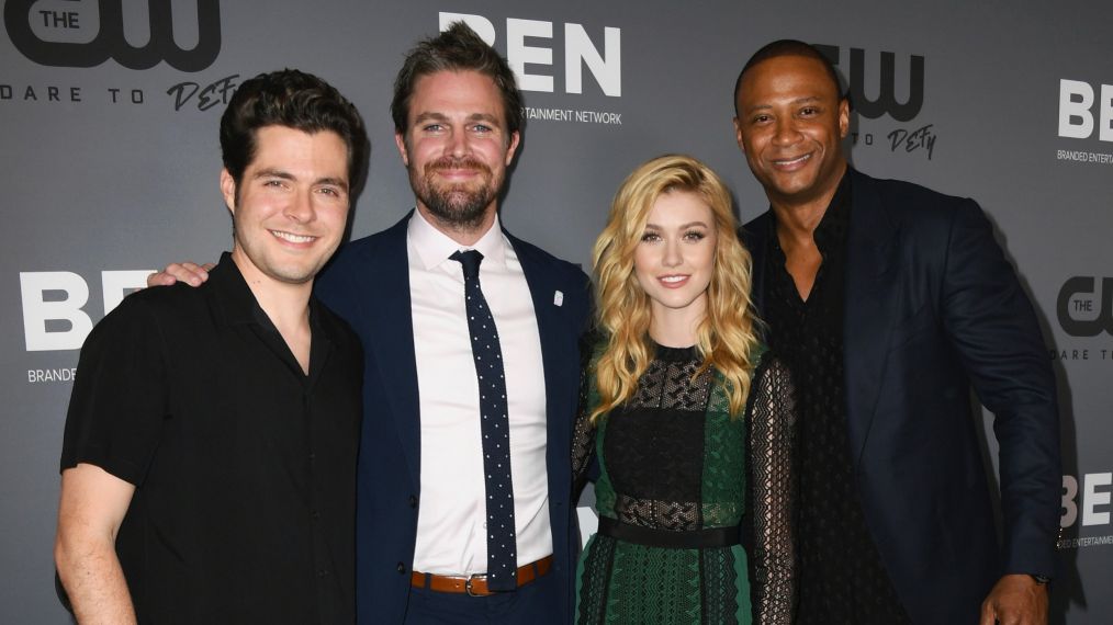 Ben Lewis, Stephen Amell, Katherine McNamara and David Ramsey attend the The CW's Summer 2019 TCA Party