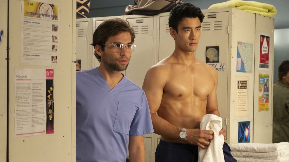 Jake Borelli as Levi Schmitt & Alex Landi as Nico Kim in Grey's Anatomy