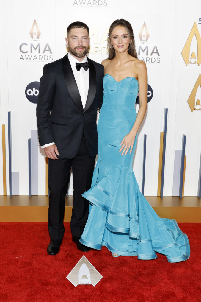 Chris Lane and Lauren Bushnell Lane attend the 57th Annual CMA Awards