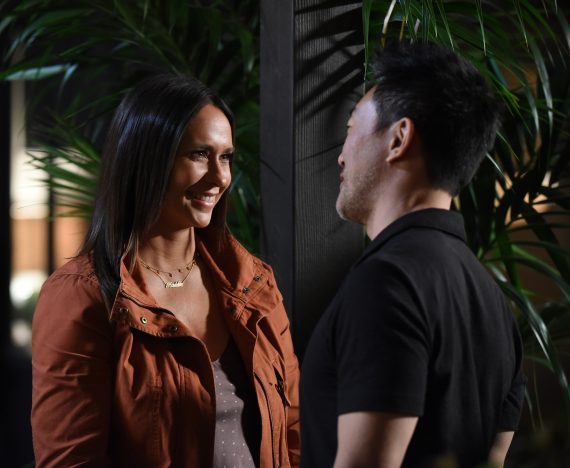 Jennifer Love Hewitt as Maddie and Kenneth Choi as Chimney in the 