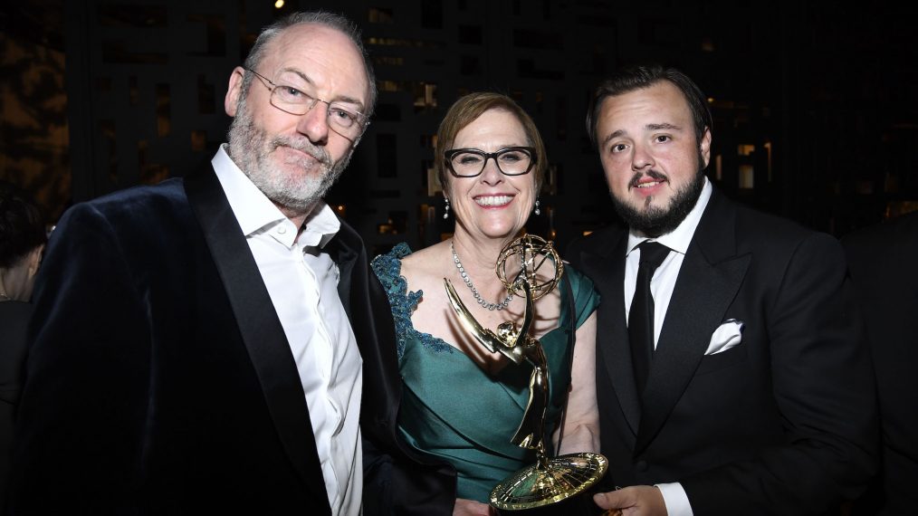 Liam Cunningham, Bernadette Caulfield, and John Bradley attends HBO's Post Emmy Awards Reception in September 2019