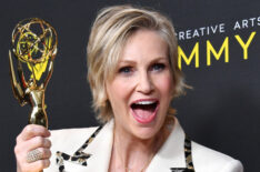 Jane Lynch poses with the Outstanding Guest Actress In A Comedy Series Award for 'The Marvelous Mrs. Maisel' in the press room during the 2019 Creative Arts Emmy Awards