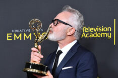 Bradley Whitford kisses his Emmy for Outstanding Guest Actor in a Drama Series Award for 'The Handmaid's Tale'