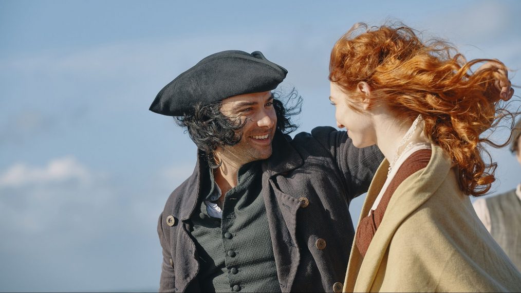 Aidan Turner as Ross Poldark and Eleanor Tomlinson as Demelza in Poldark