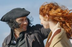 Aidan Turner as Ross Poldark and Eleanor Tomlinson as Demelza in Poldark