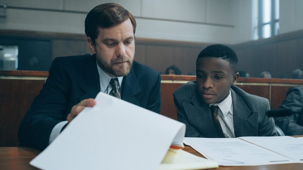 Joshua Jackson as Mickey Joseph and Caleel Harris as Young Antron McCray in When They See Us