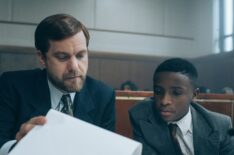 Joshua Jackson as Mickey Joseph and Caleel Harris as Young Antron McCray in When They See Us