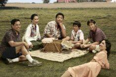 Randall Park, Lucille Soong, Hudson Yang, Ian Chen, Forrest Wheeler, and Constance Wu in Fresh off the Boat