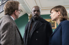 Michael Emerson as Leland Townsend, Mike Colter as David Acosta, and Katja Herbers as Kristen Bouchard in Evil - Season 1, Episode 1