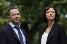 Blue Bloods - Season 10 - The Real Deal - Donnie Wahlberg as Danny Reagan and Marisa Ramirez as Maria Baez